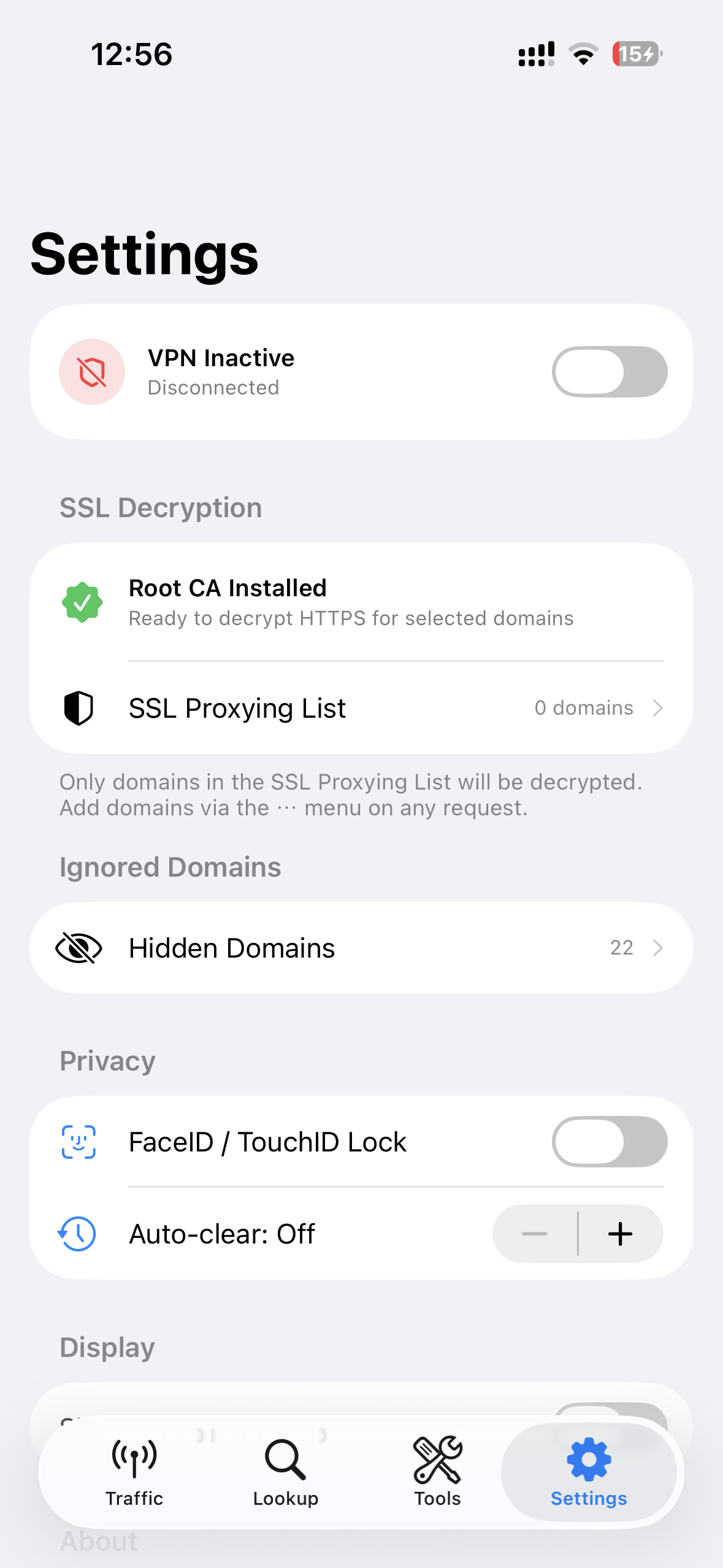 D Inspector HTTP traffic list