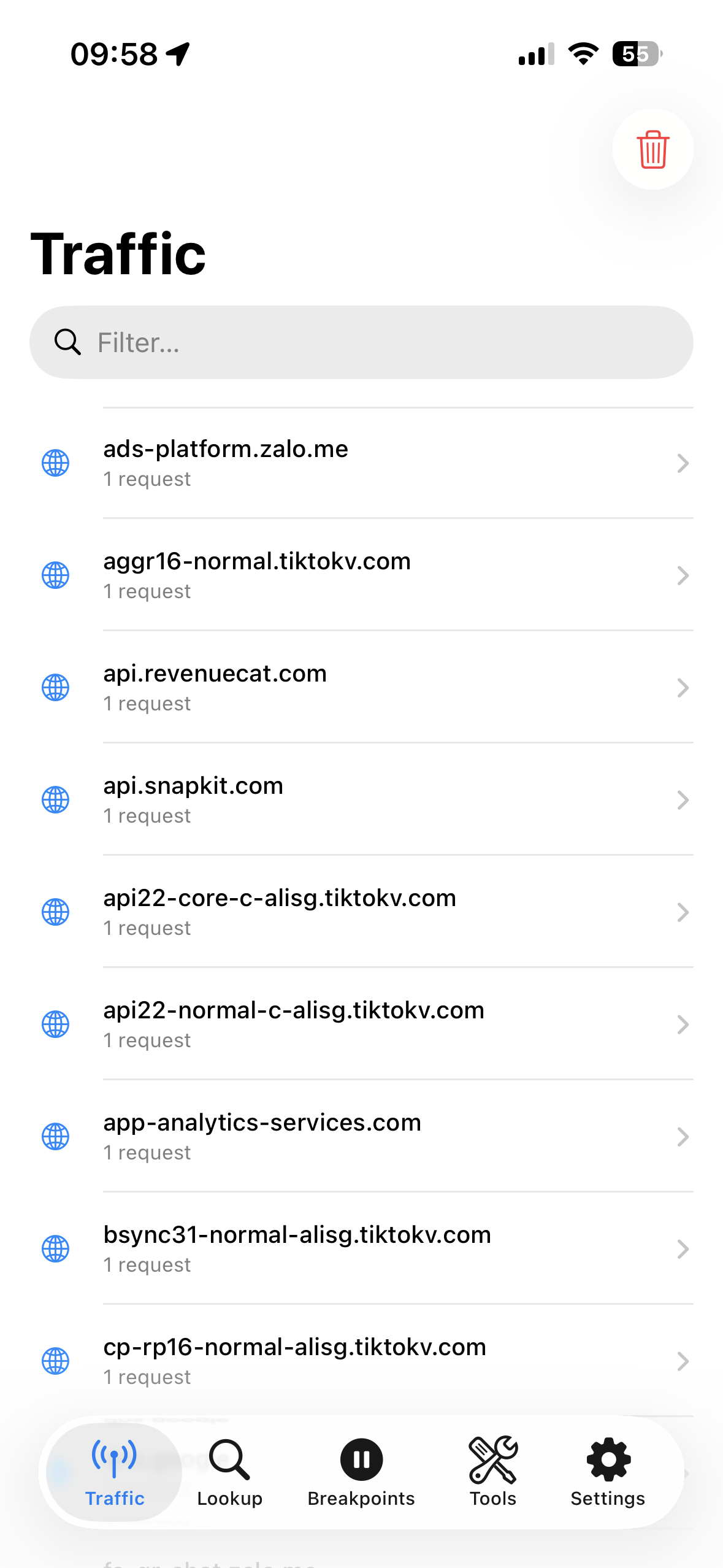 D Inspector HTTP traffic list